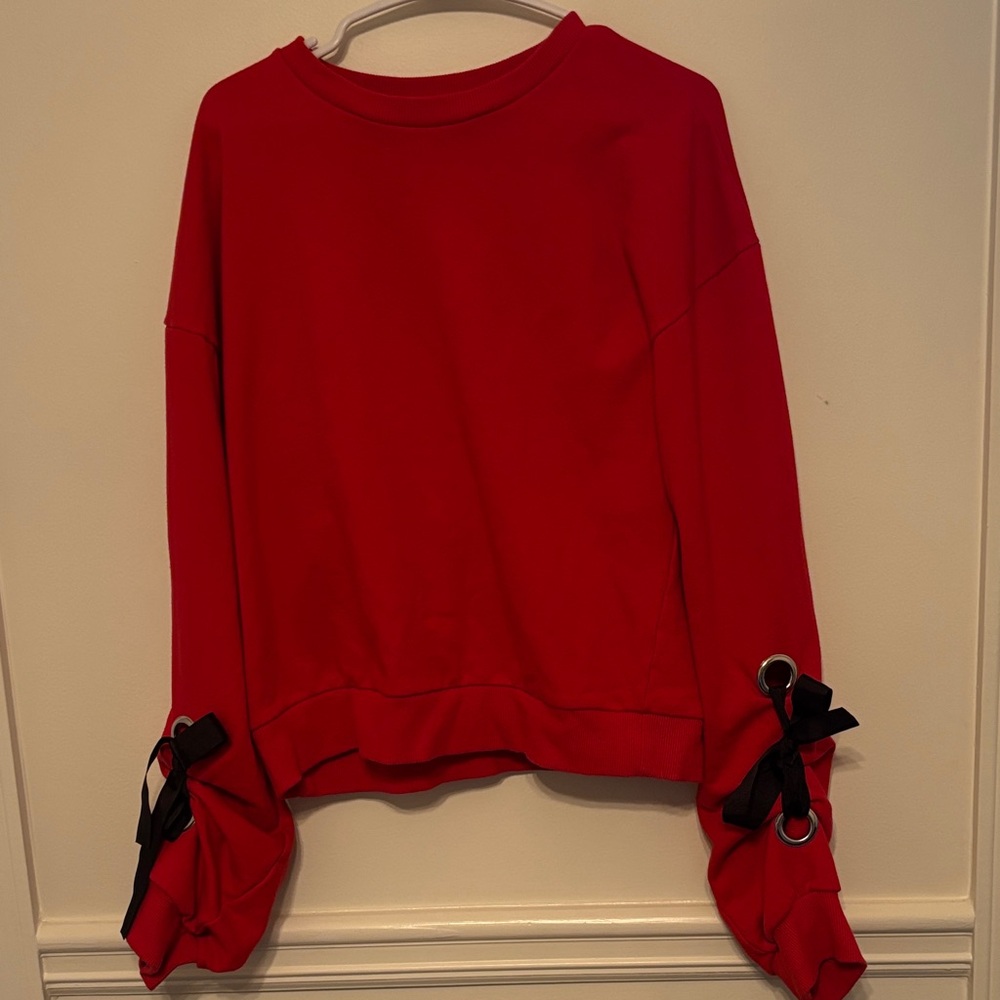 Red Women's Top with Bow Accents